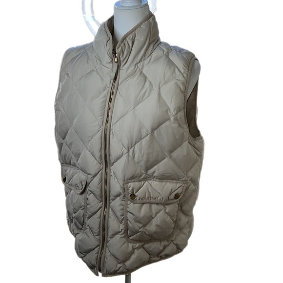 Woolrich Down Puffer Vest Pockets Zip Front Cream Gold Ladies XL - Picture 1 of 15